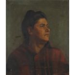 Head and shoulders portrait of a female, early 20th century oil on canvas, bearing a signature