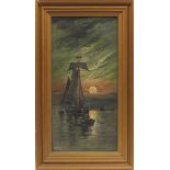 G Ward - Sailing boats on moonlit water, oil on canvas, framed, 60cm x 29cm : For Further