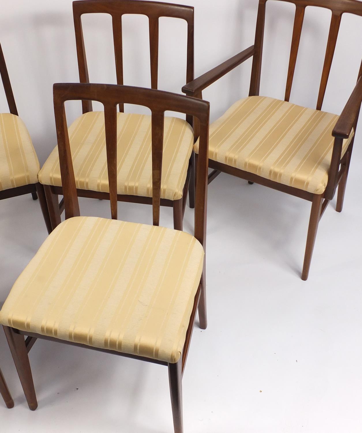 Set of six vintage teak dining chairs including two carvers, possibly Scandinavian, 88cm high : - Image 3 of 4