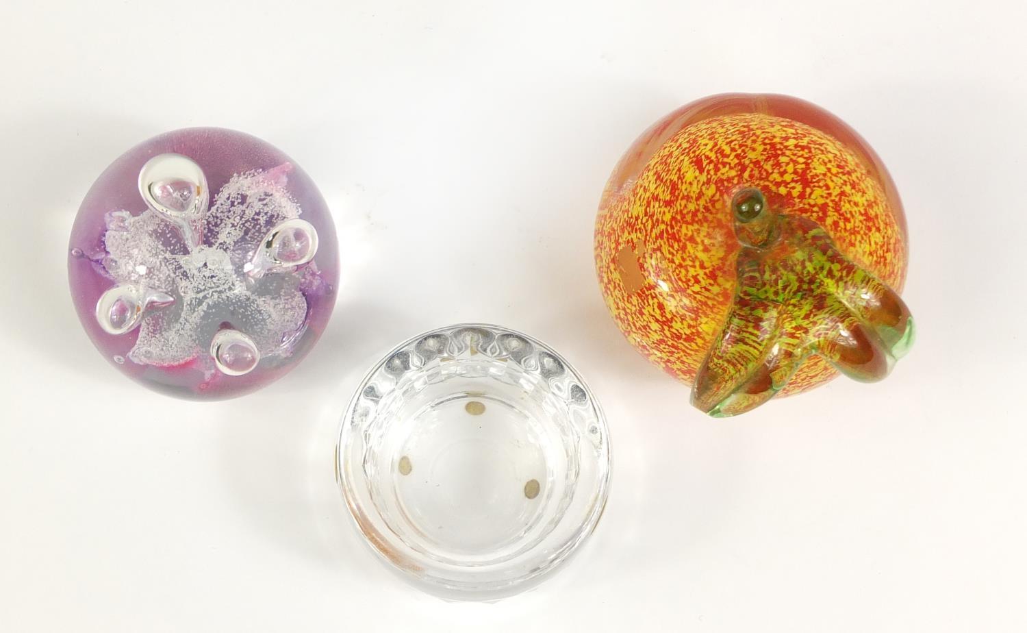 Glassware including a Caithness moon flower paperweight and a Kosta Boda dish : For Further - Image 2 of 4