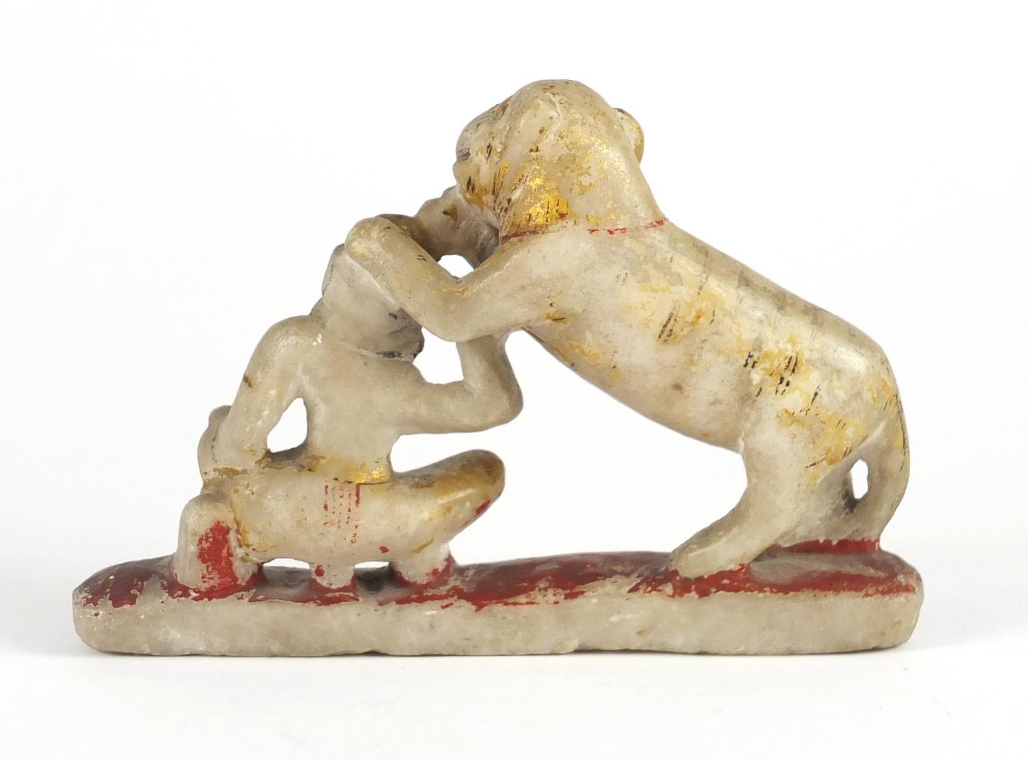 Indian Mughal style carved stone lion and figure, 14cm in length : For Further Condition Reports - Image 3 of 4