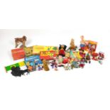 Vintage toys including Bubbles and Squeak, glove puppets, Corgi Magic Roundabout train and a Chad