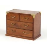 Campaign style four drawer chest with brass mounts, 20cm H x 25cm W x 14cm D : For Further Condition
