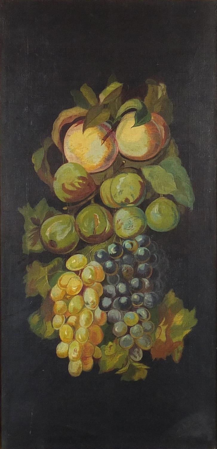 Still life fruit, Edwardian oil on canvas, bearing an indistinct signature, mounted and framed, 61cm