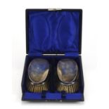 Pair of silver backed clothes brushes with fitted box, hallmarked Birmingham 1910, 14cm in