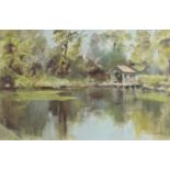 Susan Davies - Reflections, Firle lake, pastel, inscribed verso, mounted and framed, 44cm x 29cm :