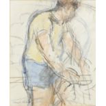 Study of a sportsman, mixed media, bearing an indistinct signature Patrick ... ?, mounted and