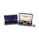 Two pairs of enamelled cufflinks and a silver and enamel ring : For Further Condition Reports Please