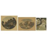 Three 18th century prints titled 'Angling', The Anglers' and 'Strephon and Phillis', framed, the