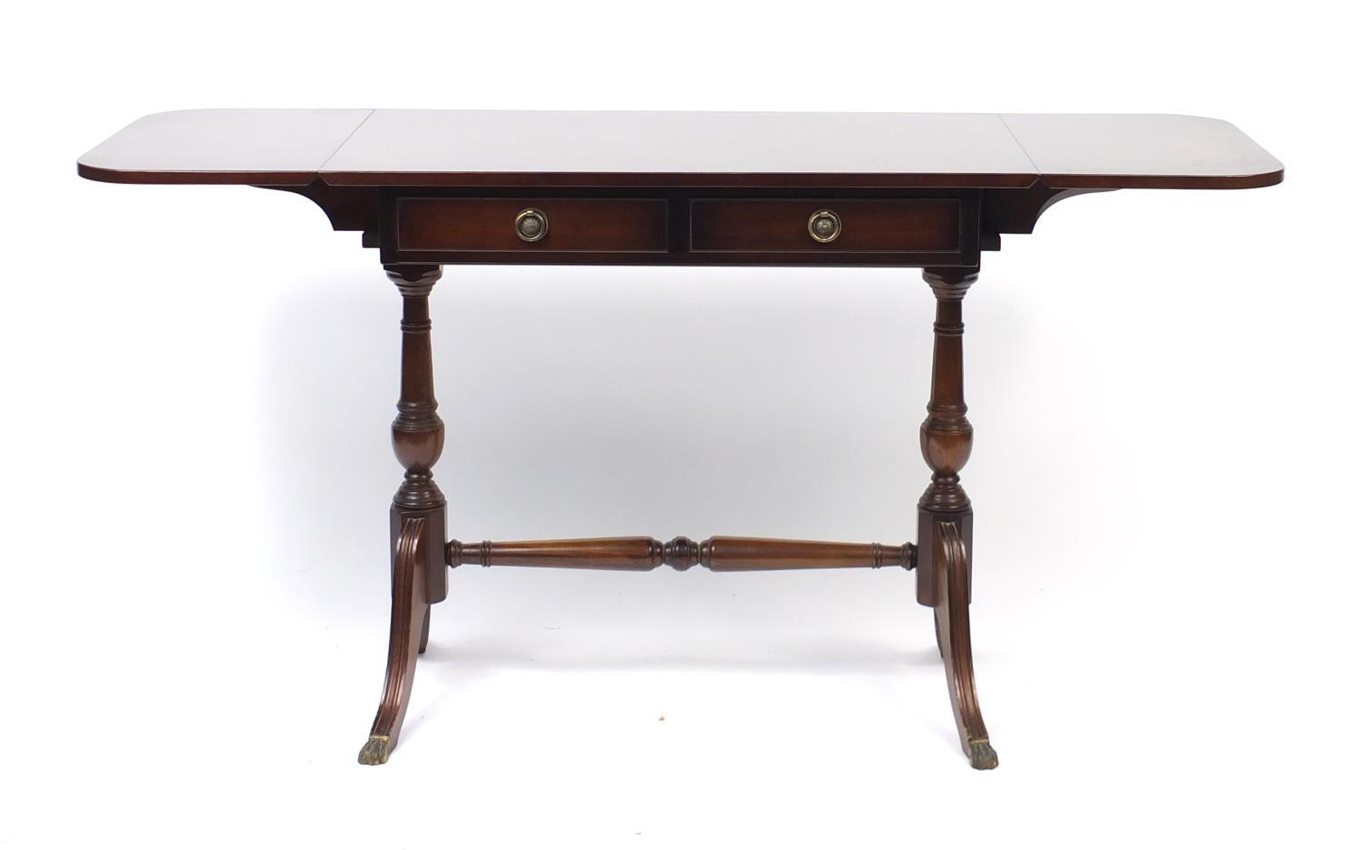 Regency style mahogany sofa table with two drawers, 74cm H x 84cm W x 51cm D : For Further Condition - Image 2 of 4