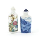 Two Chinese porcelain snuff bottles with stoppers, the largest 8.5cm high : For Further Condition