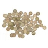 Mostly pre 1947 British three penny bits, 106.0g : For Further Condition Reports Please visit our