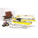 Militaria including cap badges, cloth badges, cutlery, binoculars and a RAF wrist compass : For