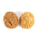 Two Chinese carved nuts in the form of Buddha, 3.5cm high : For Further Condition Reports Please