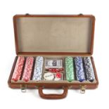Brown leather cased poker set, the case 41cm in length : For Further Condition Reports Please