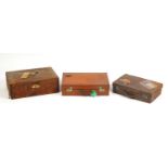 Two vintage leather briefcases and a vintage pine work box, the largest 46cm wide : For Further