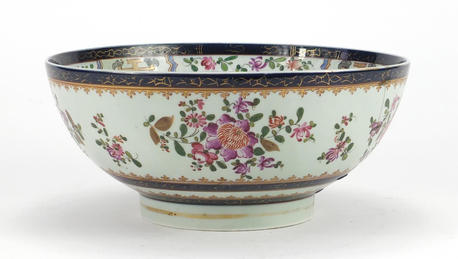 Samson porcelain footed bowl, hand painted and gilded with flowers, 12cm high x 25cm in diameter : - Image 3 of 5