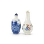 Two Chinese porcelain snuff bottles with stoppers, the largest 9.5cm high : For Further Condition