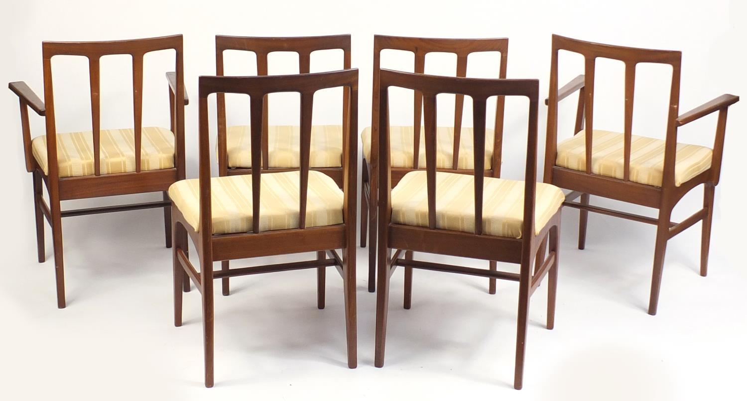 Set of six vintage teak dining chairs including two carvers, possibly Scandinavian, 88cm high : - Image 4 of 4