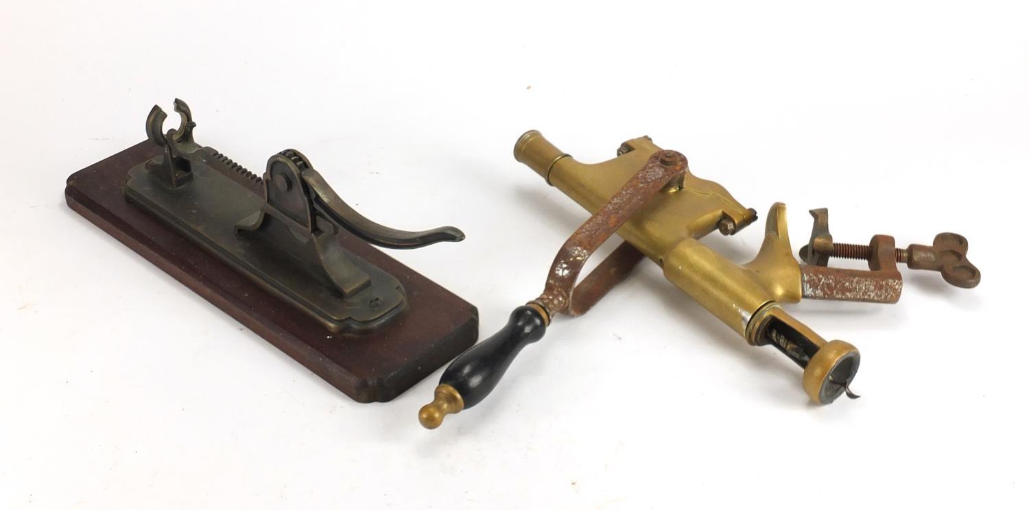 Two vintage bar corkscrews, the largest 51cm in length : For Further Condition Reports Please - Image 2 of 2