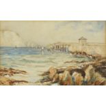 Swanage Pier, 19th century watercolour, mounted and framed, 18cm x 11cm : For Further Condition