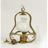 Victorian brass hanging oil lamp with glass shade, 52cm high : For Further Condition Reports