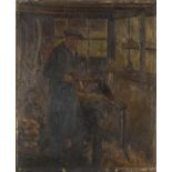 Elderly man in a workshop, 19th century oil on canvas, unframed, 61.5cm x 50cm : For Further
