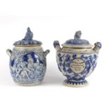 Two Bavarian salt glazed punch bowls and covers, the largest 31cm high : For Further Condition