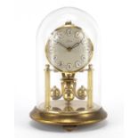 German brass Anniversary clock with glass dome, 18cm high : For Further Condition Reports Please