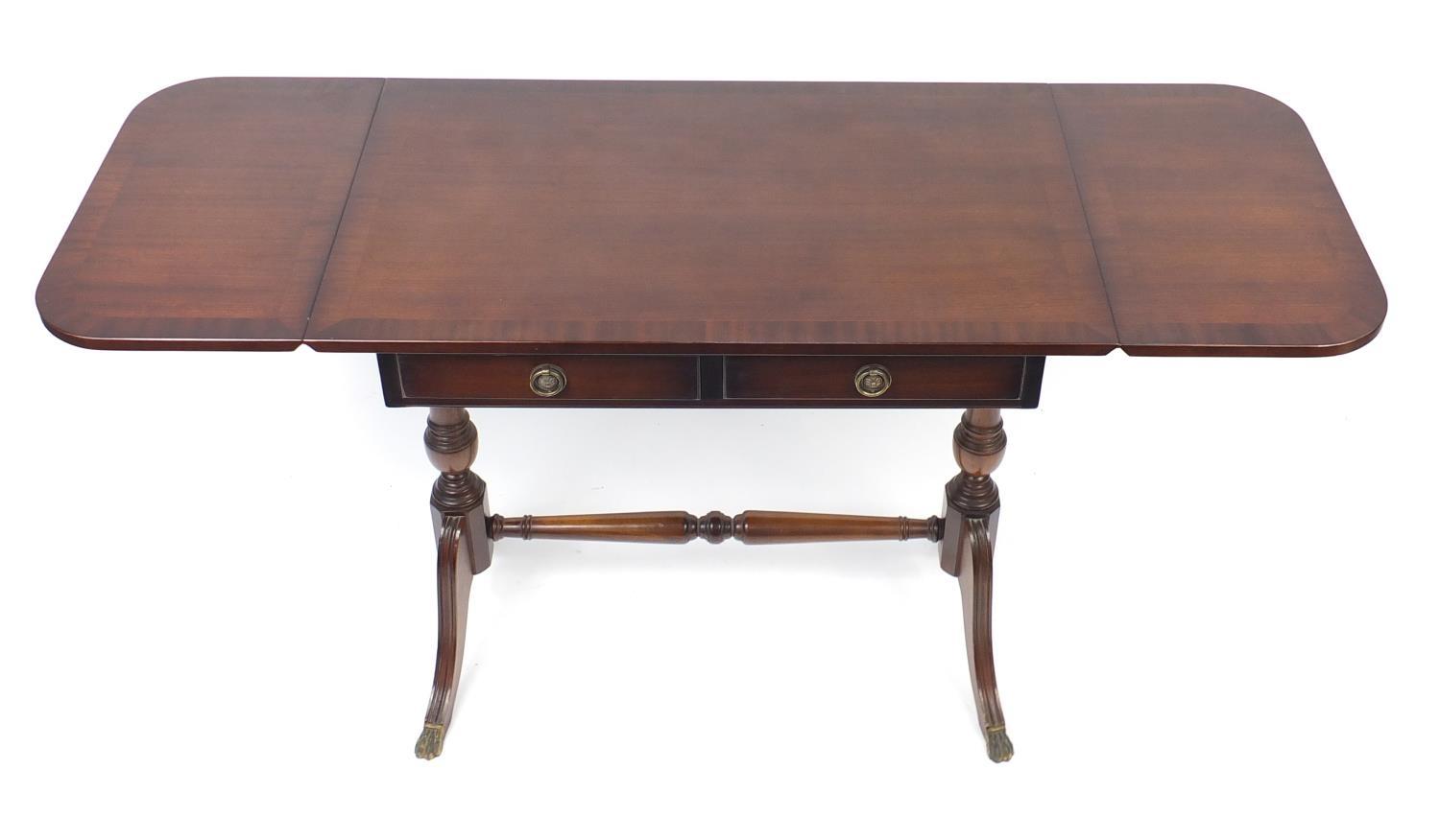 Regency style mahogany sofa table with two drawers, 74cm H x 84cm W x 51cm D : For Further Condition - Image 3 of 4