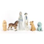 Collectable china including Lladro figurine, Sylvac and Beswick dogs and a Russian USSR horse :