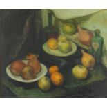 Still life fruit, oil on board, bearing a signature D M Wood, framed, 60cm x 49cm : For Further