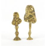 Two Victorian brass pipe tamper's including Charles Dickens, the largest 7cm high : For Further