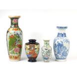 Three Chinese porcelain vases and a Japanese Satsuma vase, the largest 61cm high : For Further