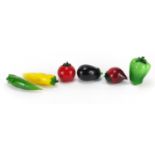 Six Murano glass fruits and vegetables, the largest 25cm in length : For Further Condition Reports