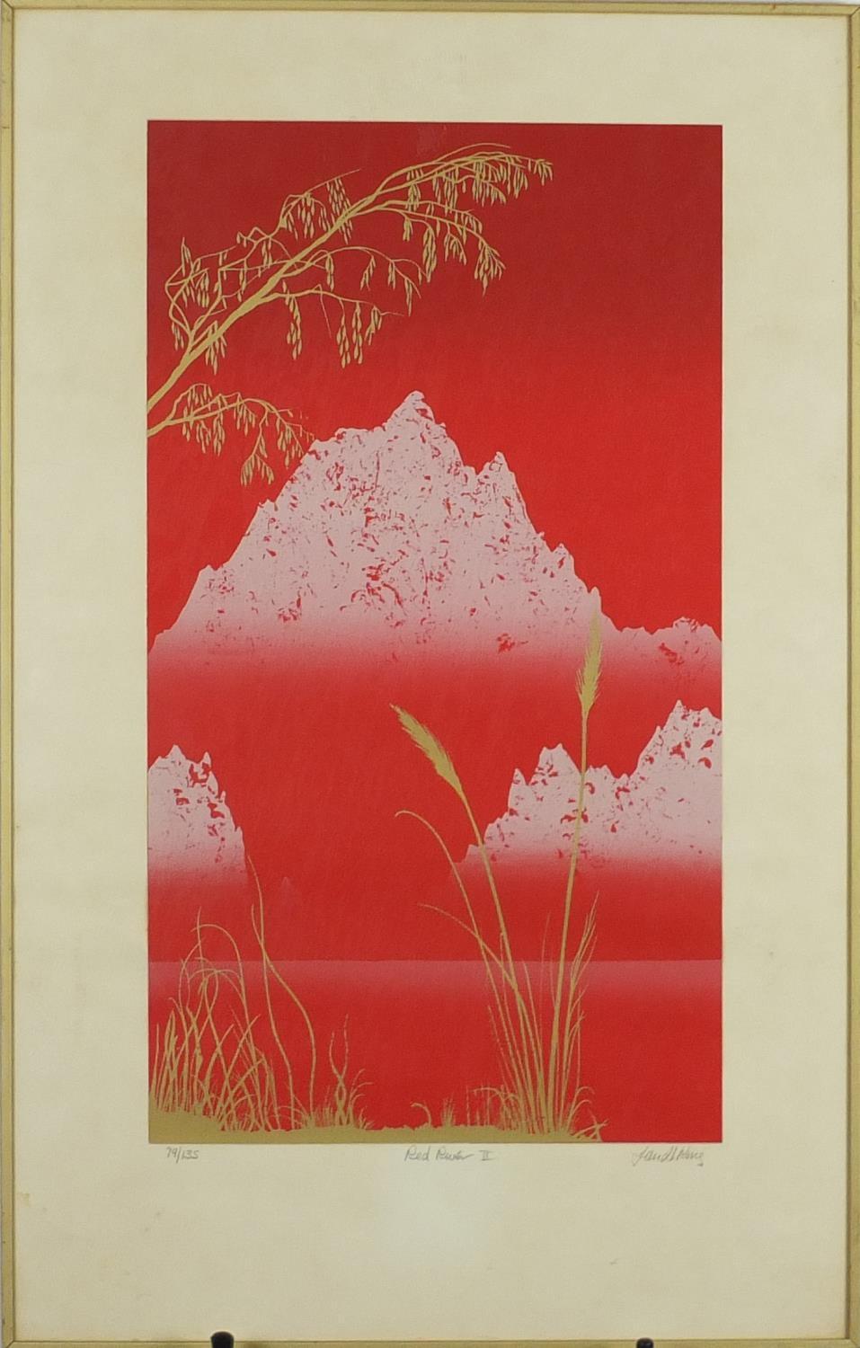 Pair of pencil signed limited edition Chinese landscape prints, titled 'Red River', numbered 79/135, - Image 9 of 13