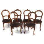 Set of six spoon back dining chairs with stuff over seats, 98cm high : For Further Condition Reports