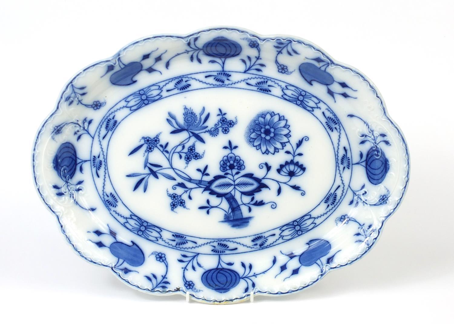 Johnson Bros blue and white porcelain meat platter, 46cm in length : For Further Condition Reports