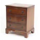 Inlaid mahogany three drawer chest with serpentine front, 60cm H x 50cm W x 36cm D : For Further