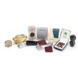 Objects including Ronson table lighters, a gold stone bust and circular silver napkin ring : For