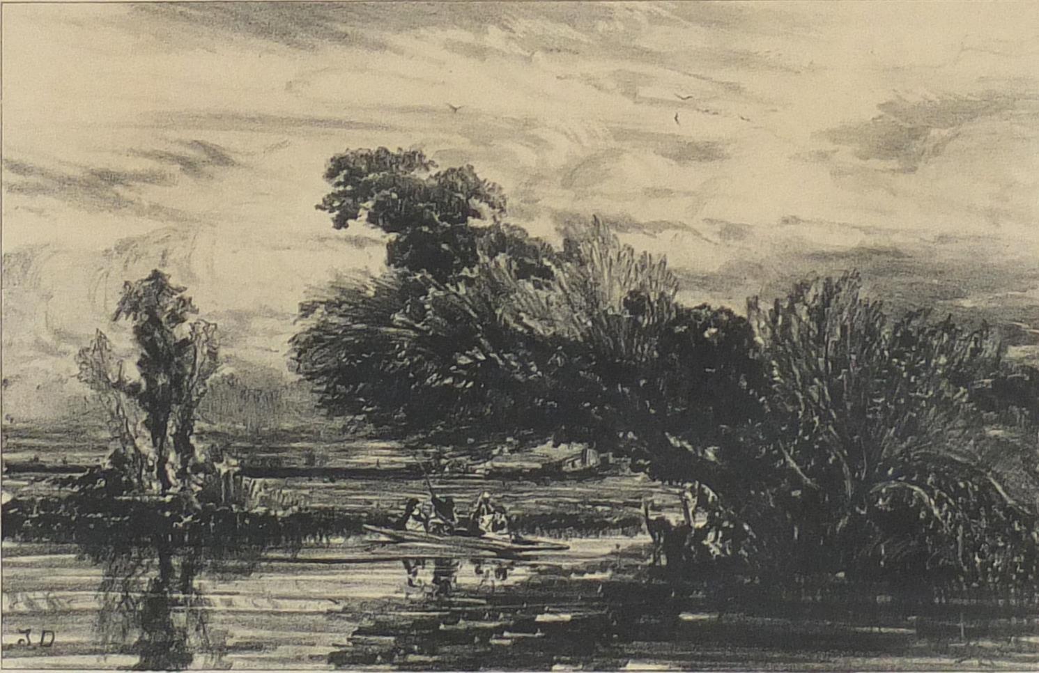 Jules Dupre - Bords De La Somme, lithograph, details verso, mounted and framed, 22cm x 14.5cm :