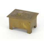 Art Nouveau brass jewel box, the hinged lid embossed with a longboat, 7cm in length : For Further