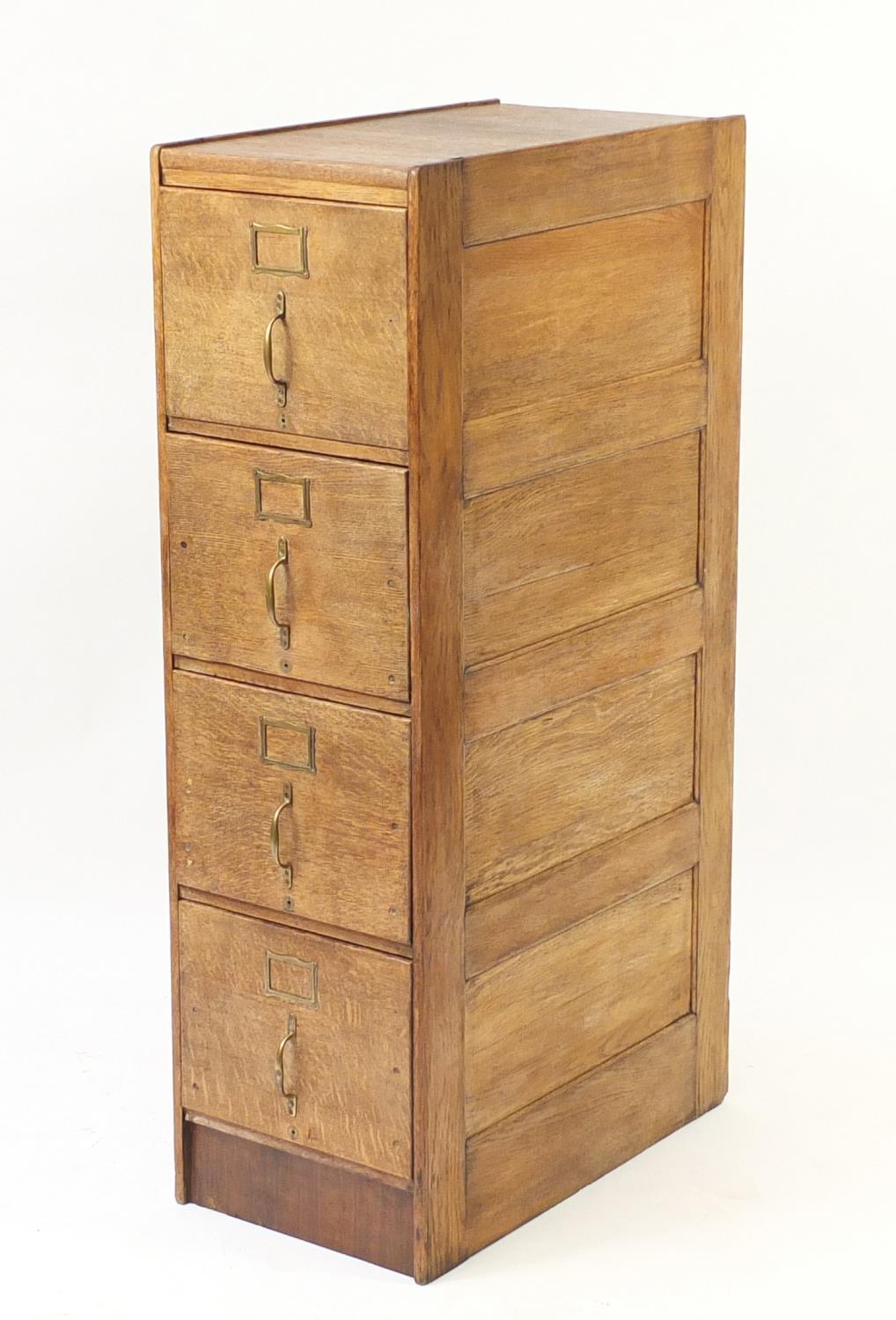 Industrial oak four drawer filing chest, 135cm H x 40cm W x 70cm D : For Further Condition Reports