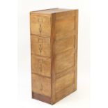 Industrial oak four drawer filing chest, 135cm H x 40cm W x 70cm D : For Further Condition Reports