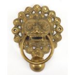 Victorian style brass lion head door knocker, 21cm in length : For Further Condition Reports