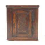 Antique carved oak wall hanging corner cupboard, 56cm high : For Further Condition Reports Please