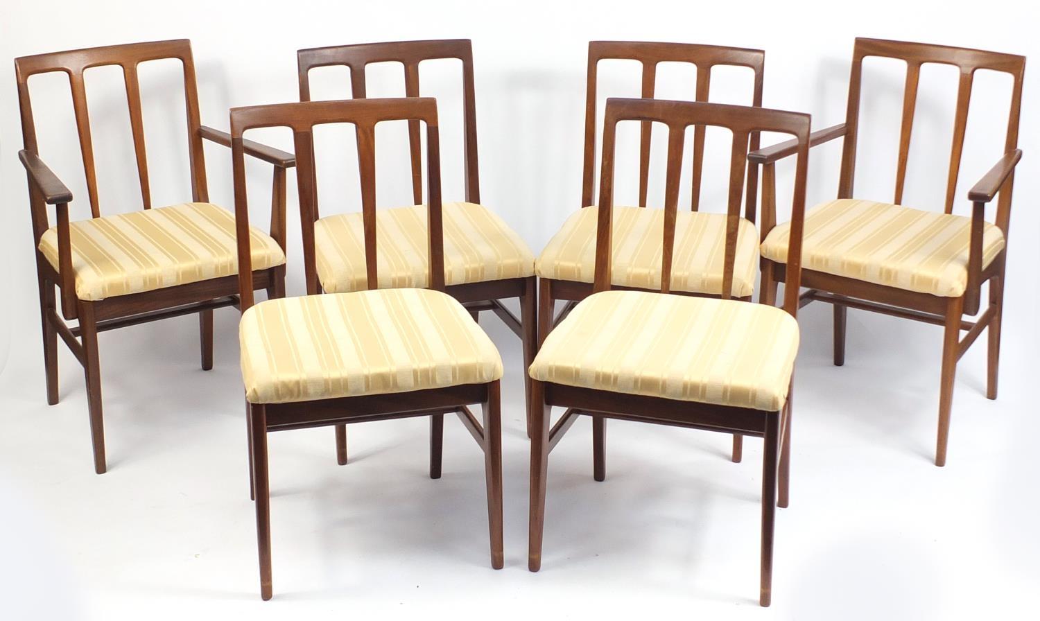 Set of six vintage teak dining chairs including two carvers, possibly Scandinavian, 88cm high :