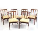 Set of six vintage teak dining chairs including two carvers, possibly Scandinavian, 88cm high :
