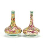 Pair of miniature Chinese porcelain vases, each hand painted with dragons and butterflies amongst