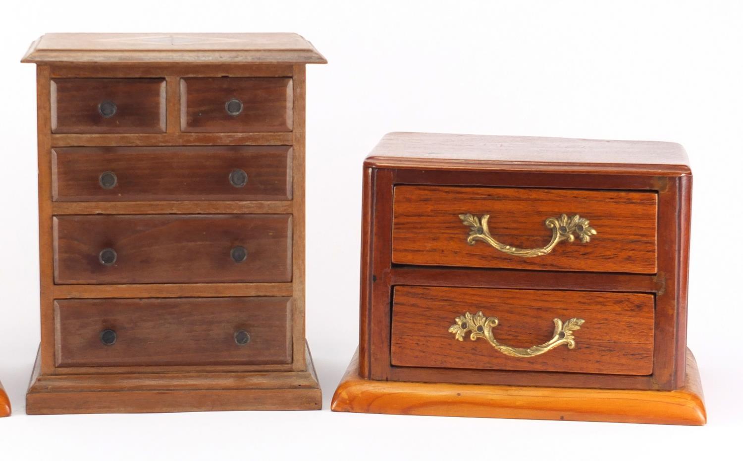 Three wooden chests of small proportions, one with inlay, the largest 26cm high : For Further - Image 3 of 3